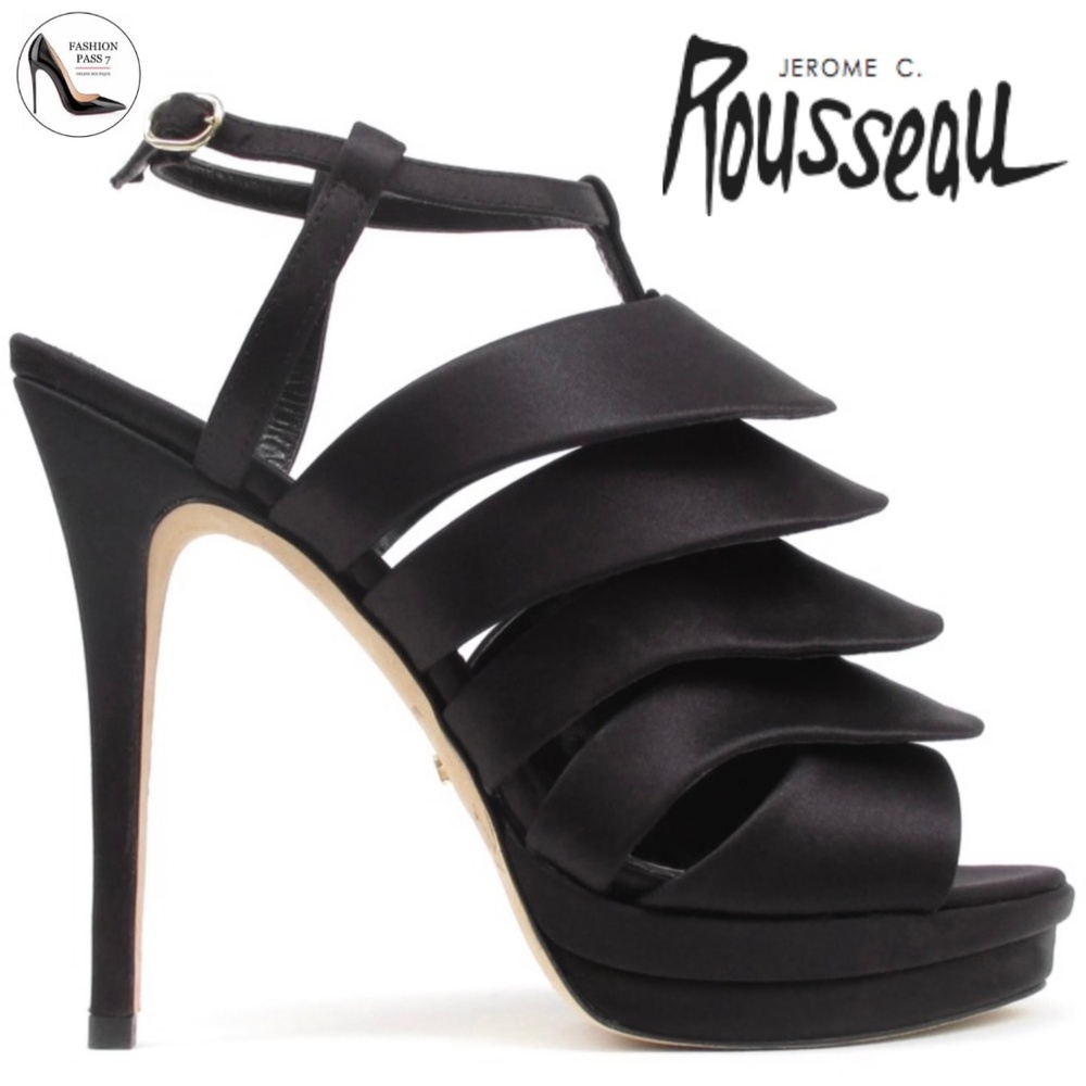 Jerome C. Rousseau Quorra Black Open Toe Pumps Stiletto Heel Fashionable Shoes